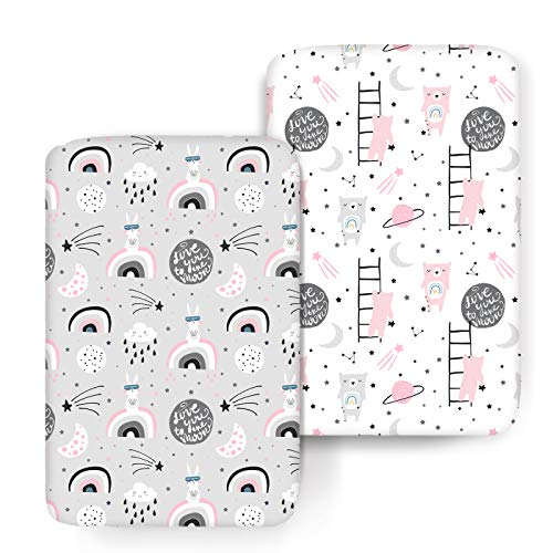COSMOPLUS Stretch Fitted Pack n Play Playard Sheets 2 Pack for Mini Crib Sheet Set,Pack n Play Mattress Cover, Ultra…