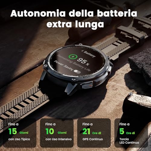 KOSPET Tank T4C Smartwatch with GPS, Full Metal Body, LED Flashlight, 50 Day Battery, Health Monitor 24/7.5ATM/IP69K, 170+ Sports Modes, 1.5 Inch Screen, Android & iOS Black