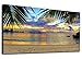 Canvas Wall Art Tropic Beach Sunset with Palm Tree Leaves Panoramic Coast Sunset Painting Prints - Long Canvas Artwork Seascape Ocean Contemporary Nature Picture for Home Office Wall Decor 20
