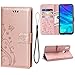 Teebo Wallet Case for Huawei P Smart 2019/Honor 10 lite, 3 Card Holder Embossed Butterfly Flower PU Leather Magnetic Flip Cover for Huawei P Smart 2019/Honor 10 Lite(Rose Gold)