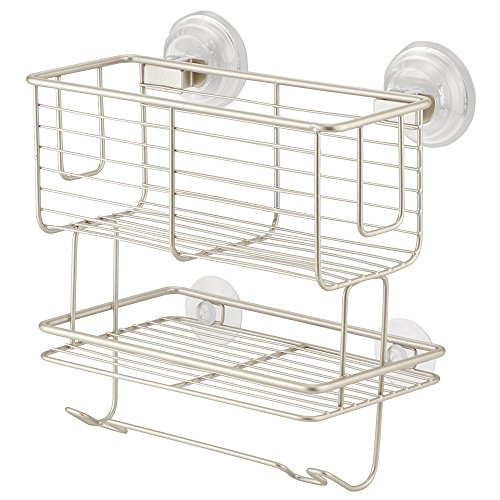 InterDesign Classico Bathroom Shower Power Lock Suction Combo Caddy Basket for Shampoo, Conditioner, Soap - Satin