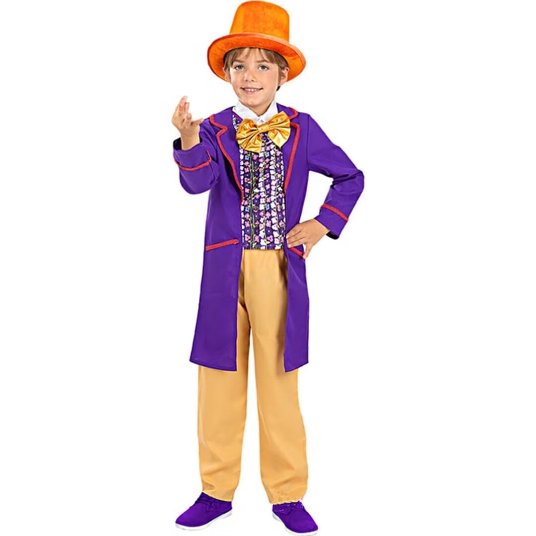 Tangsenyu Child Boys Willy Wonka Fancy Dress Up Chocolate Factory Costume for Kids World Book Day
