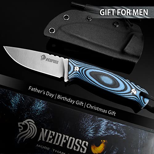 NedFoss Survival Bushcraft Knife With Fire Starter And Kydex Sheath, 8.