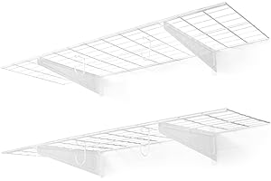 CAPHAUS Garage Shelving Wall Mounted 48x18 Inch, Heavy Duty Metal Wall Shelves with 2 Bike Hooks, 250lbs Capacity Storage Rack for Garage Organization System, White