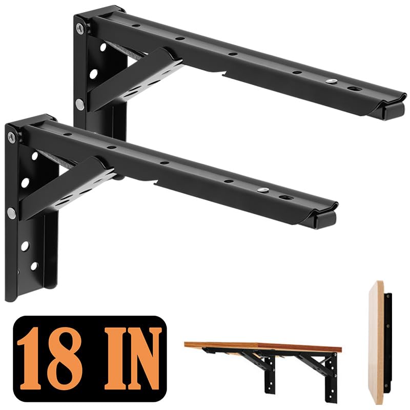 Photo 1 of 18inch Floating Shelf Bracket,Garage Heavy Duty Folding Shelf Brackets,Wall Mounted Collapsible Shelf Bracket,Max Load 330lb,(Pack of 2, No Board)