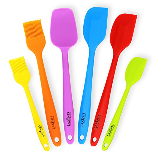 Laxinis World Silicone Spatula Utensil Set of 6 – Premium Baking Supplies Set Includes 2 Big Spatulas, 1 Small Spatula, 1 Big Spoon, 1 Big Basting Brush and 1 Small Brush (multi-color)