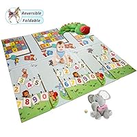 Extra Large Baby Play Mat Foldable Reversible Non Toxic Foam Crawl Playmat Waterproof Kids Baby Toddler Outdoor or Indoor Use (70.8x78x0.4in) (Educational ABC + Little Horse)