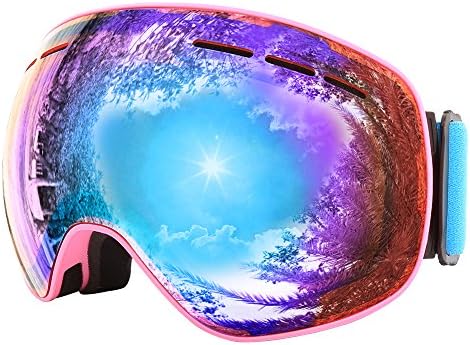 Jiepolly Ski Goggle Anti Fog Magnet Fast Changing Lens Pink Frame Orange Lens UV400 For Winter Out Door Sports