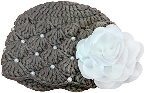 Handmade Crochet Beanie Baby Girl Hat Baby Shower Gift Baby Arrival Gift (Small 0-3 months, Gray - Pearl)