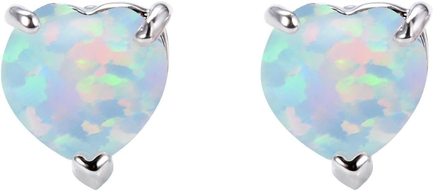 Damos JewelryAdeser Girls 925 Silver Promise Heart Stud Earrings Gift for Her Lab Opal Engagement Wedding Studs