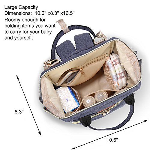 Diaper Bag Multi-function Baby Diaper Backpack Nappy Bags,Mom Dad Travel Backpack Large Capacity Baby bags With Insulated Pockets Stroller Straps for Baby Care (Blue) - Thumbnail 2