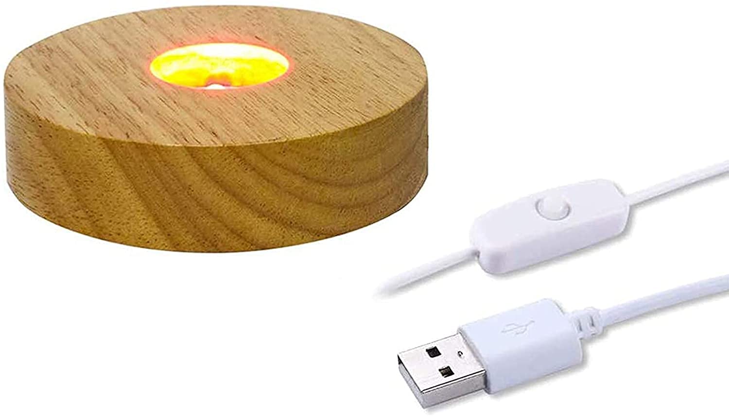 CDIYTOOL Wooden LED Light Base, Round LED Light Dispaly Base Plate Colorful Desktop Display Base Stand Ornament Powered by USB for Crystal Ball Jewelry Glass Resin Art Vase Acrylic