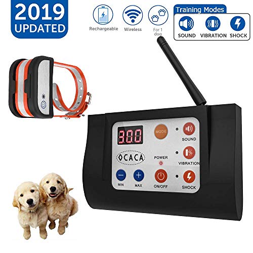 OCACA Updated Dog Fence Wireless & Training Collar Outdoor 2 in 1, Electric Wireless Fence for Dogs, Remote, Adjustable Range Control, Waterproof Reflective Stripe Collar, Harmless for Dog – 1 Collar