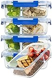 [LARGER PREMIUM 5 SET] 2 Compartment Glass Meal Prep Containers with Lifetime Lasting Snap Locking Lids Glass Food Containers BPA-Free, Microwave, Oven, Freezer and Dishwasher Safe (4.5 Cups, 36 Oz.)