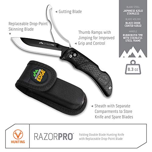 OUTDOOR EDGE RazorPro Double Blade Folding Hunting Knife with