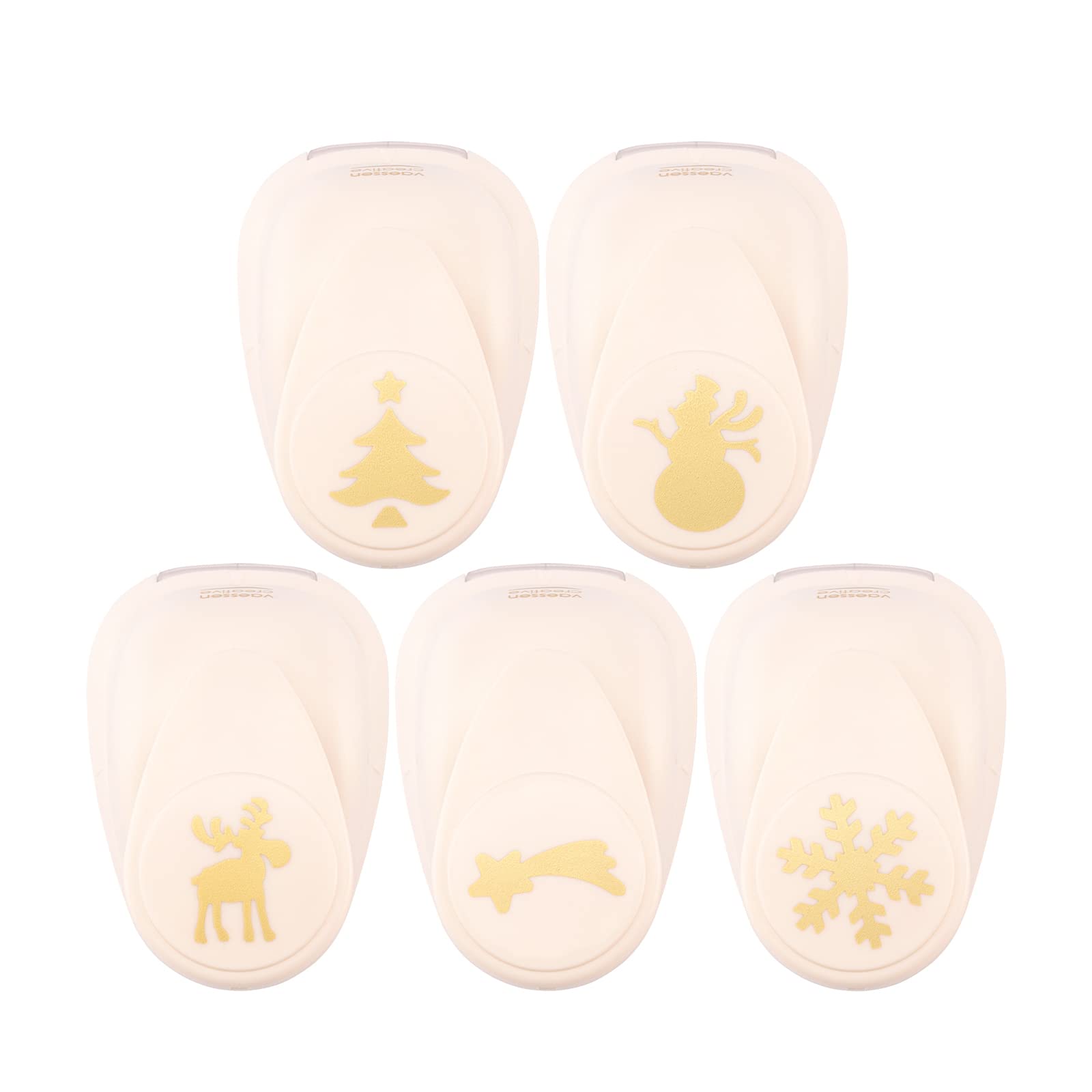 Vaessen Creative Craft Paper Punch - Christmas - 5 Pcs - Various Sizes - Circle Cutter for Crafting and Card Making - Christmas Tree, Shooting Star, Snowflake, Snowman, Reindeer — image 1