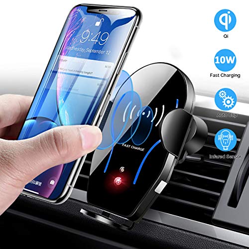 Wireless Car Charger Mount, Mikikin Auto-Clamping Qi 10W 7.5W Fast Charging Car Phone Holder Air Vent Compatible with iPhone X/XR/Xs/Xs Max/8/8 Plus, Samsung S6/S7/S8/S9 Edge+, Note 7/Note 8 & More (Best Wireless Phone Charger For Car)