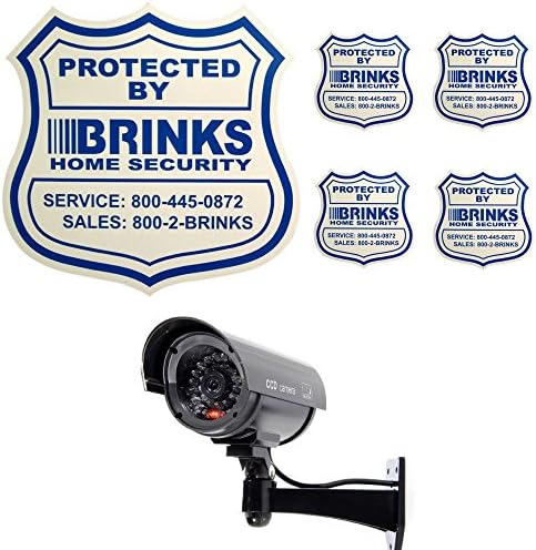 Home Security Yard Sign 4 Security Stickers Decals And Fake Security Dummy Camera CCTV Indoor Outdoor with one LED Light .Home Security Bundle