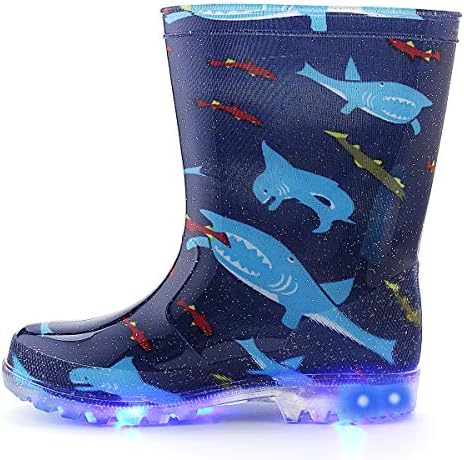 KushyShoo Flashing Wellies for Boys, Light Up Wellington Boots Size 5-13 1-2