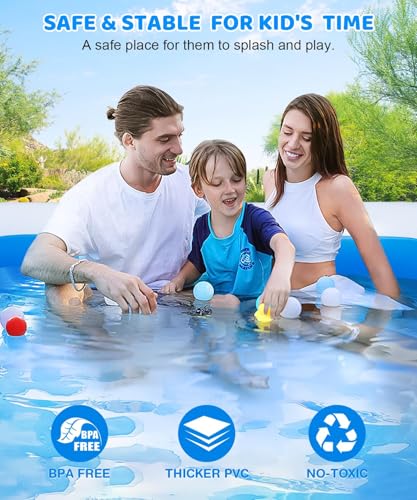 Extra Large Inflatable Swimming Pool - 145" X 74" X 22" Oversized Thickened Blow Up Pool for Kids and Adult, Kiddie Pool for Backyard, Easy Setup & Portable