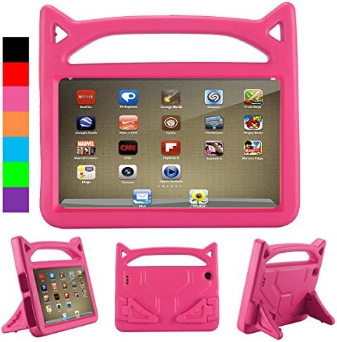 Fire 7 2017 Kiddie Case, Fire 7 2015 Kiddie Case, TUYOO Cartoon Lightweight Shockproof Hand-Free Kids Safe Cover Case for Amazon Fire 7 Tablet (7" Display, 2015&amp;2017 Release) (Rose)