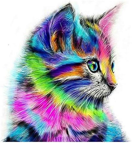 Wincy Shop Paint by Numbers for Adults Cat Animals Diy Painting Kit Modern Wall Art Picture (Wooden Framed with Gift Package, Colorful Cat)