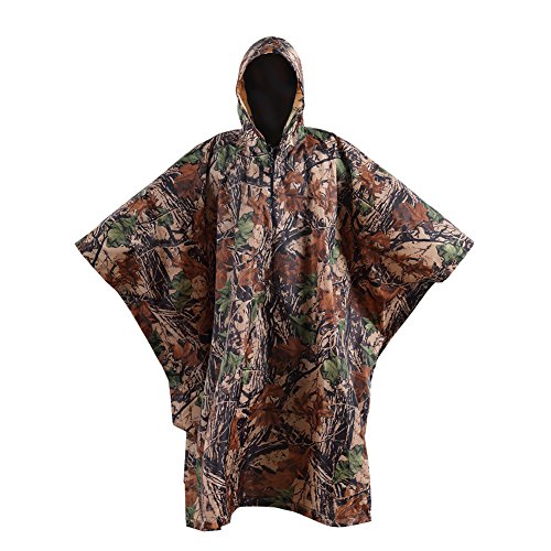 OneTigris Outdoor Multifunctional Poncho Ripstop Light Weight Raincoat Waterproof Hooded Raincoat (Camo-4-210T Polyester Taffeta)
