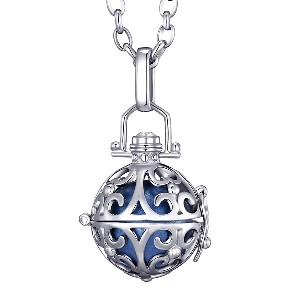 Morella Women Necklace Stainless Steel 70 cm 27,5" with Ornament Pendant with Sound Ball Blue Ø 16 mm 0,63" in a Velvet Jewelry Bag