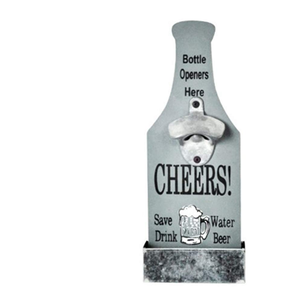 Macabolo Wall Mounted Bottle Opener, Vintage Beer Shaped Bottle Opener with Cap Catcher for Wedding KTV Birthday Party Drinking