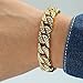 Davieslee Mens Womens Chain Hiphop Iced Out Curb Cuban Gold Plated Bracelet w/ Clear Rhinestones 9inch 23cm
