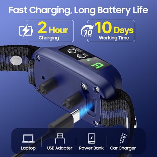 Dog Bark Collar for Large Medium Dogs,Automatic Barking Collar with 3 Training Mode,Rechargeable Anti Bark Collar with 8 Adjustable Sensitivity & 3 Effective Training Modes Sapphire Blue