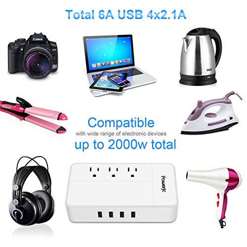 Travel Adapter Power Voltage Converter Step Down 220V to 110V 1875W with 4 Smart USB Charging for Hairdryer ETL Powerjc