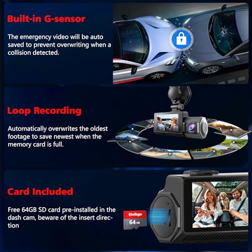 4K 3 Channel Dash Cam Front and Rear Inside Camera with STARVIS 2,4K+2.5K+2.5K Dashcam for Cars,Built-in 5G Wi-Fi & GPS,64GB Card,Loop Recording,HDR,Night Vision,Voice Guidance,24H Parking Mode