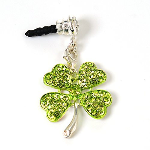 Mavis s Diary 3D Handmade Bling Dust Plug Earphone Jack Accessories /Cell Charms /Ear Jack for Iphone /Ipad /Ipod Touch /Samsung Series and Other 3.5mm Ear Jack (Green Diamond Clover)