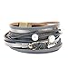 COOLLA Women Genuine Leather Vintage Volcanic Stone Wrap Bangle Bracelet Pearl Pendant Magnet Buckle (Grey)