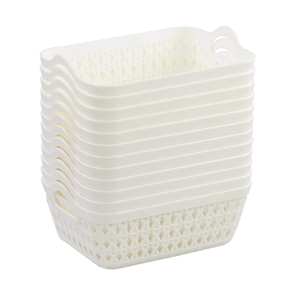 Nesmilers 12 Packs Plastic Mini Storage Basket, White Basket Tray