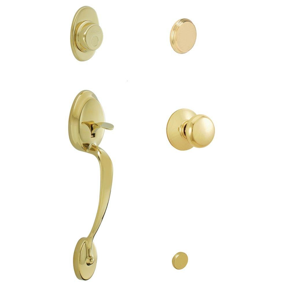 Photo 1 of Schlage F93PLY505605 Plymouth Inactive Handleset with Plymouth Knob, Bright Brass