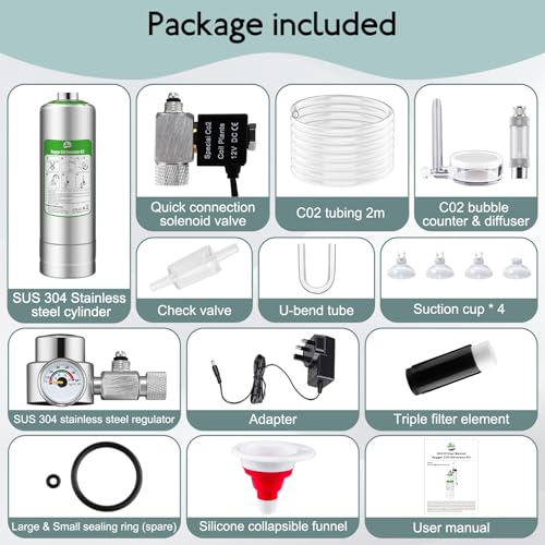 5L Aquarium CO2 Generator System Carbon Dioxide Reactor Kit, co2 Aquarium kit diy co2 kit for aquarium with Regulator Solenoid Valve, bubble counter for Aquarium Planted tank 60L to 300L