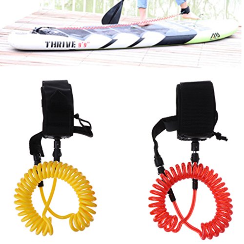 GMSP 10 ft Coiled TPU Surfboard Leash, Paddle Board Accessory Spring Foot Rope Surfing Safety Lifesaving (red)