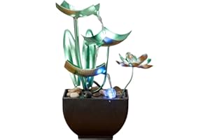 TANGCHUAN Tabletop Water Fountain: 3-Tier Tabletop Fountain Lotus Desk Relaxation Home Decor - Blooms and Leaves Flowing Water for Relaxing Décor Green