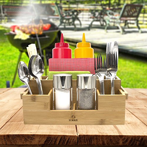 Sorbus Bamboo Utensil Caddy — Silverware Caddy Napkin Holder and