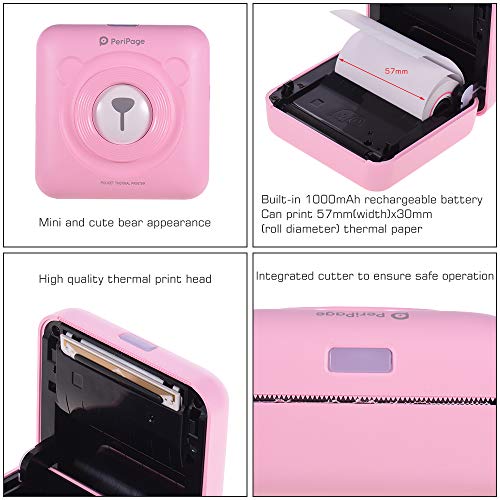 Aibecy GOOJPRT PeriPage Mini Pocket Wireless BT Thermal Printer Picture Photo Label Memo Receipt Paper Printer with USB Cable Support for Android iOS Smartphone Windows