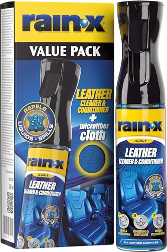 Limpiador de Tapicerías de Cuero para Coche - Limpia, Nutre y Protege contra Manchas |- Repelente de Líquidos, Acabado Natural y Protección UV con Paño de Microfibra - 300 ml