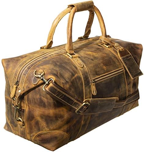 Viosi Genuine Leather Travel Duffel Bag | Oversized Weekend Luggage | Buffalo Leather Duffle Bag For Men / Women | Sports Gym Overnight Carry-On Bag | Great Gift Idea (21" Antique Hunter) 1 Viosi Genuine Leather Travel Duffel Bag | Oversized Weekend Luggage | Buffalo Leather Duffle Bag For Men / Women | Sports Gym Overnight Carry-On Bag | Great Gift Idea (21" Antique Hunter)