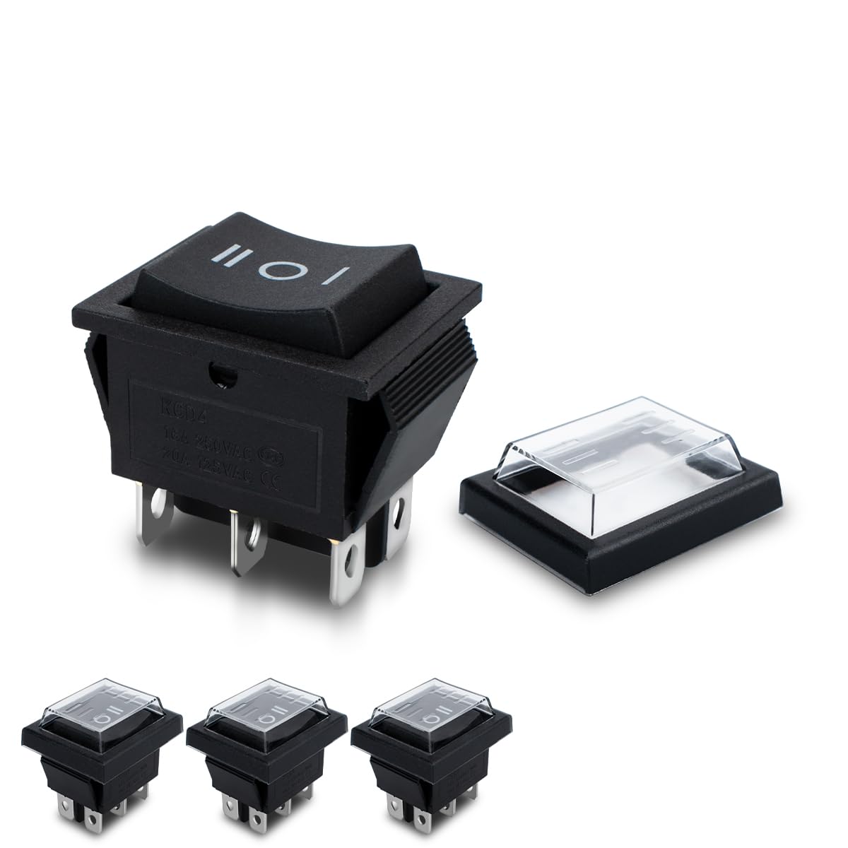 Innfeeltech 4 Pcs Mini Rocker Switch Black ON-OFF-ON 6 Pin 6 Position Toggle Switch with 4 Waterproof Caps