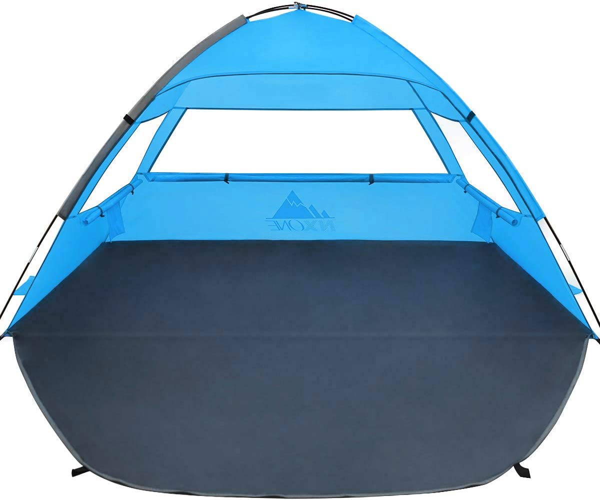 NXONE Beach Tent Sun Shade Shelter for 2-3 Person with UV Protection, Extended Floor & 3 Ventilating Mesh Roll Up Windows?Carrying Bag, Stakes, Tiedown Strings Included
