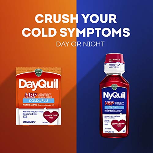 Vicks DayQuil, Cough, Cold & Flu Relief for High Blood Pressure, Sore Throat, Fever, and Cough