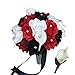 Angel Isabella Bouquet & Boutonniere Set:Black and Red Rose and White Calla Lily Bridal Wedding