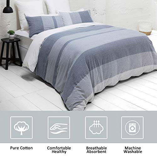 Merryfeel Cotton Duvet Cover Set,100% Cotton Yarn Dyed Striped Duvet Cover Set - Full/Queen Grey