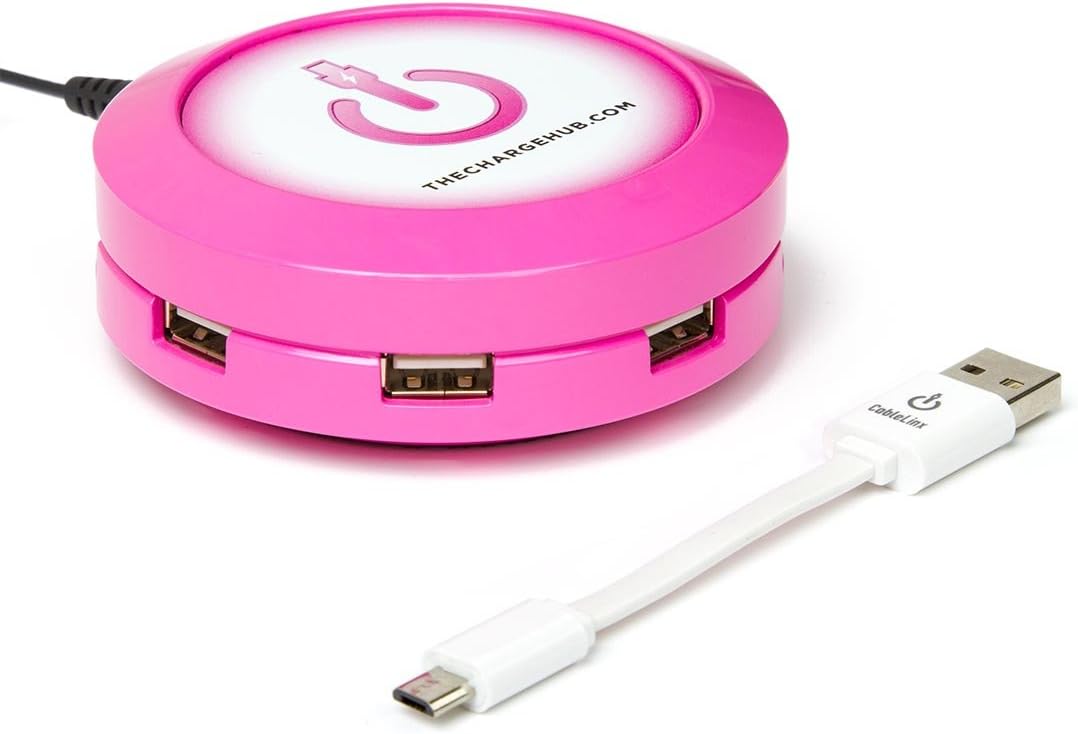 ChargeHub X7-7-Port USB Charger Desktop Charging Station 2.4A Per Port/44W - SmartSpeed Technology for iPhone X/8/7/6 Plus, iPad, Galaxy S9/S8/S7, Nexus, LG & Other Devices - Round (Pink)